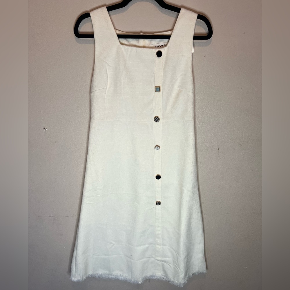RIVIR White Elegant Dress with Fun Buttons